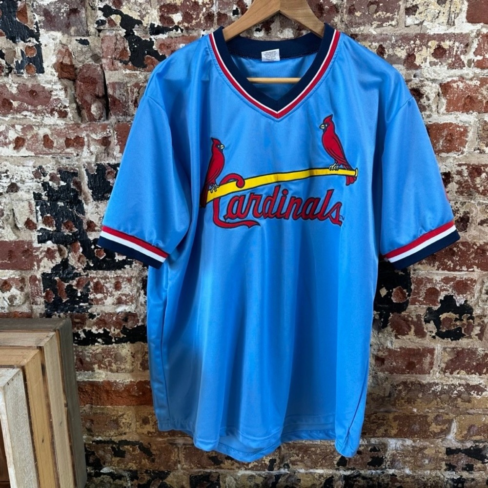 St. Louis Cardinals Jersey Mens XL MLB Baseball Blue Pullover Sponsor Shirt